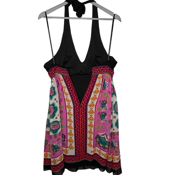 Suzi Chin For Maggy Boutique Silk Halter Dress Size 8P Black V Neck Floral Print - Picture 3 of 13